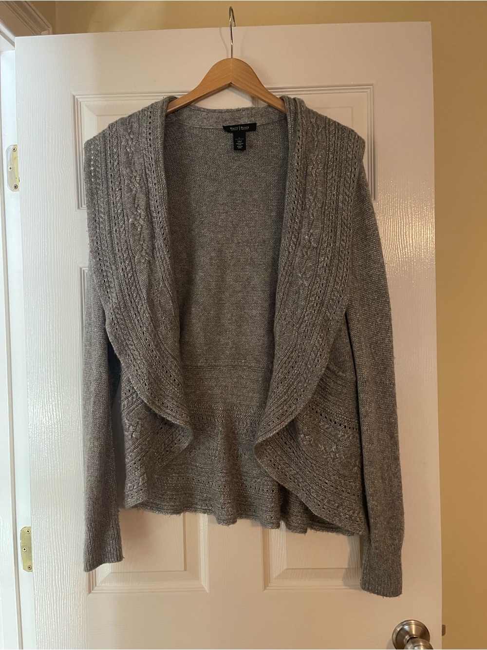 White House Black Market Light Gray Draped Open-Front Cardigan